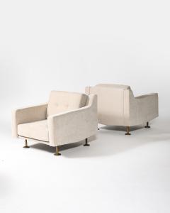 Hugues Steiner New Upholstery and Brass Armchairs by Hugues Steiner France c 1965 - 4207125