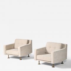 Hugues Steiner New Upholstery and Brass Armchairs by Hugues Steiner France c 1965 - 4208195