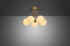 Hyval Five Armed Brass and Glass Ceiling Lamp Finland 1970s - 3262457
