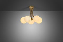 Hyval Five Armed Brass and Glass Ceiling Lamp Finland 1970s - 3262459