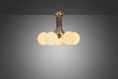 Hyval Five Armed Brass and Glass Ceiling Lamp Finland 1970s - 3262460