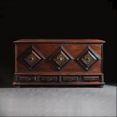 IMPOSING 17TH CENTURY PORTUGUESE COLONIAL MAHOGANY AND BRASS CHEST - 1999806