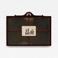 INTERESTING MAHOGANY WATERCOLOR INSET SECTIONAL MIRROR IN THE CHINESE TASTE - 4226919