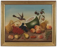 ISSAC W NUTTMAN Fruit Still Life with Toppled Basket and Bird - 4255914