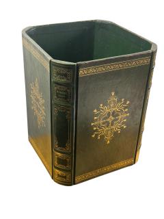 ITALIAN BOOK FORM FOREST GREEN WITH GOLD DETAILING LEATHER WASTEPAPER BASKET - 4593067