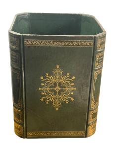 ITALIAN BOOK FORM FOREST GREEN WITH GOLD DETAILING LEATHER WASTEPAPER BASKET - 4593068