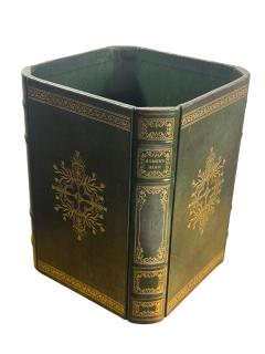 ITALIAN BOOK FORM FOREST GREEN WITH GOLD DETAILING LEATHER WASTEPAPER BASKET - 4593070