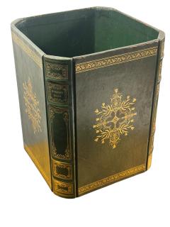 ITALIAN BOOK FORM FOREST GREEN WITH GOLD DETAILING LEATHER WASTEPAPER BASKET - 4594707