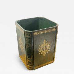 ITALIAN BOOK FORM FOREST GREEN WITH GOLD DETAILING LEATHER WASTEPAPER BASKET - 4594712