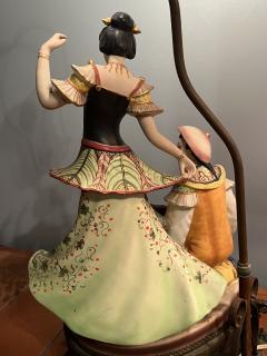 ITALIAN CHINESE DANCER AND MANDOLIN PLAYING MAN CERAMIC LAMP - 3354536