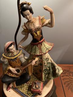 ITALIAN CHINESE DANCER AND MANDOLIN PLAYING MAN CERAMIC LAMP - 3354540