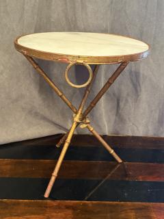 ITALIAN GILT METAL BAMBOO TRIPOD TWO RING TABLE WITH WITH MARBLE TOP - 4276216