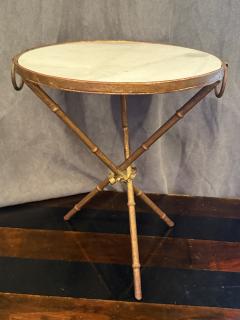 ITALIAN GILT METAL BAMBOO TRIPOD TWO RING TABLE WITH WITH MARBLE TOP - 4276218