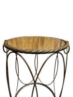 ITALIAN GILT METAL DRUM TABLE WITH ROPE EDGE ANTIQUE MIRROR TOP RING ACCENTS - 4439101