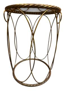 ITALIAN GILT METAL DRUM TABLE WITH ROPE EDGE ANTIQUE MIRROR TOP RING ACCENTS - 4439102