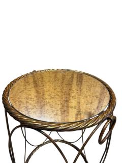 ITALIAN GILT METAL DRUM TABLE WITH ROPE EDGE ANTIQUE MIRROR TOP RING ACCENTS - 4439105