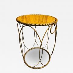 ITALIAN GILT METAL DRUM TABLE WITH ROPE EDGE ANTIQUE MIRROR TOP RING ACCENTS - 4475651