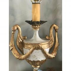 ITALIAN HAND CARVED WOOD POLY CHROME URN LAMP BASES FEATURING GILDED SWAN - 797594