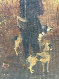 ITALIAN HUNTER IN FOREST WITH THREE DOGS OIL PAINTING ON CANVAS - 4271254
