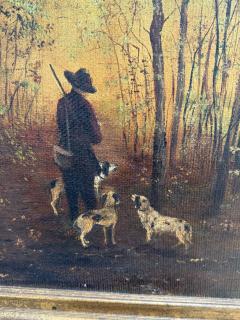ITALIAN HUNTER IN FOREST WITH THREE DOGS OIL PAINTING ON CANVAS - 4271258