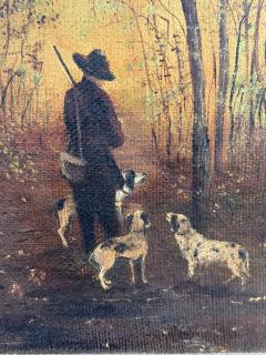 ITALIAN HUNTER IN FOREST WITH THREE DOGS OIL PAINTING ON CANVAS - 4271262