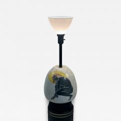 ITALIAN MID CENTURY CERAMIC CRAUQELAIRE LAMP WITH DECO STYLIZED CROUCHING NUDE - 4698242
