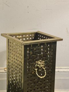 ITALIAN MID CENTURY WOVEN BRASS UMBRELLA STAND WITH LION HEAD AND RING HANDLES - 4276219
