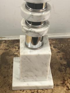 ITALIAN MODERN PAIR OF CARRERA MARBLE DISC AND CHROME LAMPS - 4138991