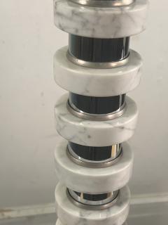 ITALIAN MODERN PAIR OF CARRERA MARBLE DISC AND CHROME LAMPS - 4138995