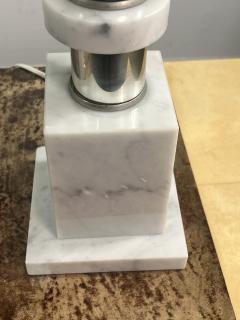ITALIAN MODERN PAIR OF CARRERA MARBLE DISC AND CHROME LAMPS - 4138997