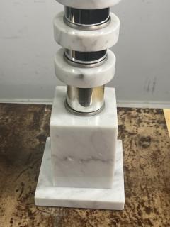 ITALIAN MODERN PAIR OF CARRERA MARBLE DISC AND CHROME LAMPS - 4139002