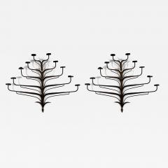 ITALIAN PAIR OF MODERN METAL FROND FORM 10 CANDLE WALL SCONCES - 4412693