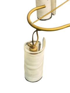 ITALIAN POST MODERN GOLDTONE METAL CHANDELIER WITH SIX MURANO GLASS SHADES - 4562796