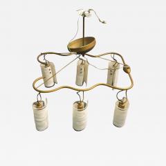 ITALIAN POST MODERN GOLDTONE METAL CHANDELIER WITH SIX MURANO GLASS SHADES - 4563025