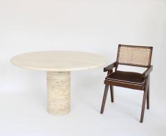 ITALIAN ROUND CREAM TRAVERTINE DINING OR CENTER TABLE ON A ROUND COLUMN BASE - 1565431