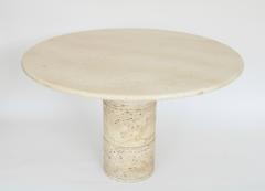 ITALIAN ROUND CREAM TRAVERTINE DINING OR CENTER TABLE ON A ROUND COLUMN BASE - 1565435