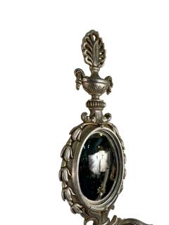 ITALIAN SILVER LEAF NEOCLASSICAL CARVED WOOD TWO LIGHT CONVEX MIRROR SCONCES - 4410269