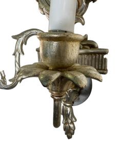 ITALIAN SILVER LEAF NEOCLASSICAL CARVED WOOD TWO LIGHT CONVEX MIRROR SCONCES - 4410276