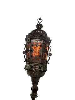 ITALIAN SILVERED BRONZE GONDOLA LANTERN MICA PANELS DOLPHIN BASE FLOOR LAMPS - 4484462
