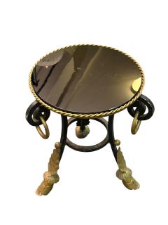 ITALIAN THREE FOOTED VITROLITE GLASS GILT METAL TABLE WITH RINGS - 4648008
