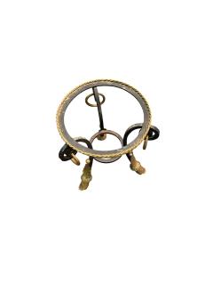 ITALIAN THREE FOOTED VITROLITE GLASS GILT METAL TABLE WITH RINGS - 4648015