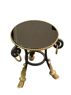 ITALIAN THREE FOOTED VITROLITE GLASS GILT METAL TABLE WITH RINGS - 4648017