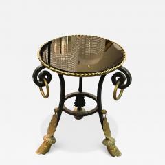 ITALIAN THREE FOOTED VITROLITE GLASS GILT METAL TABLE WITH RINGS - 4648623