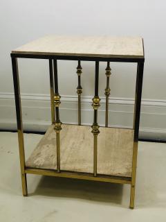ITALIAN TRAVERTINE AND BRASS MODERNIST TABLE - 1110684