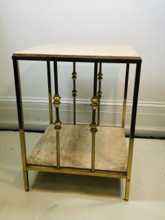 ITALIAN TRAVERTINE AND BRASS MODERNIST TABLE - 1110687