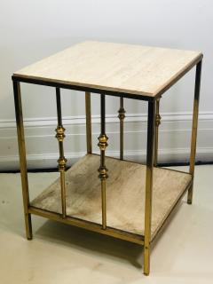 ITALIAN TRAVERTINE AND BRASS MODERNIST TABLE - 1110691