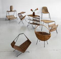 ITALIAN WICKER AND IRON TABLE MAGAZINE RACK - 1019926