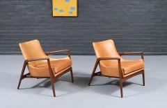 Ib Kofod Larsen Danish Modern Leather Sculpted Lounge Chairs by Ib Kofod Larsen - 4711442