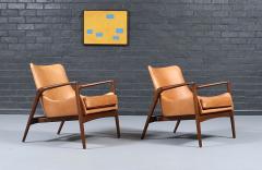 Ib Kofod Larsen Danish Modern Leather Sculpted Lounge Chairs by Ib Kofod Larsen - 4711445