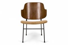 Ib Kofod Larsen I B Kofod Larsen Penguin Wood Iron and Beige Fabric Upholstered Lounge Chair - 2787203